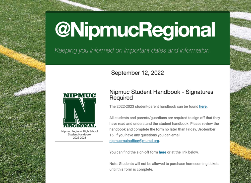 Nipmuc Newsletter - September 12, 2022
