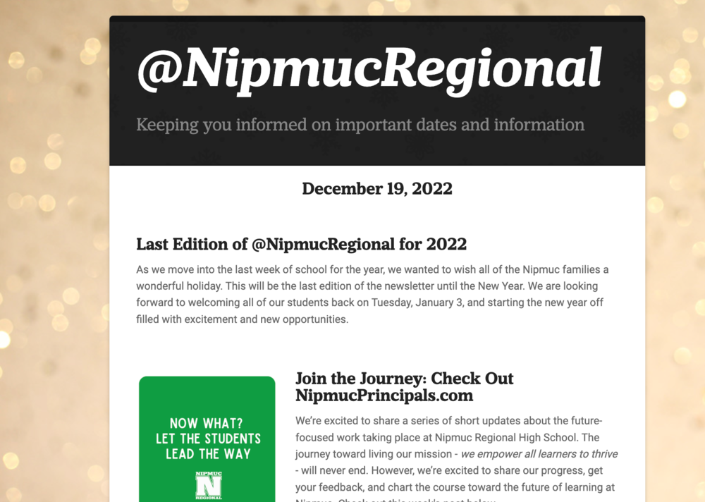 Nipmuc Newsletter - December 19, 2022